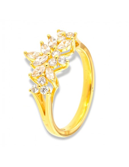 Anello Argento Dorato Fantasia Fiori Zirconi Bianchi [60aa674d]