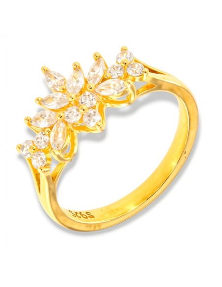 Anello Argento Dorato Fantasia Fiori Zirconi Bianchi [4543188e]