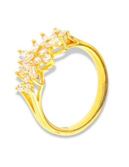Anello Argento Dorato Fantasia Fiori Zirconi Bianchi [40135f90]
