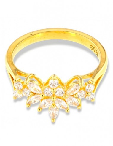 Anello Argento Dorato Fantasia Fiori Zirconi Bianchi [2e28dd99]