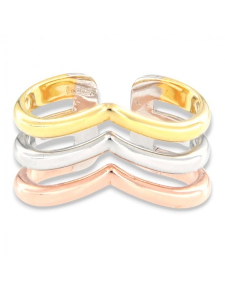 Anello Argento Rodiato Tre Colori A Punta [ea315215]