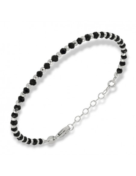 Bracciale Argento Rodiato Sfere Sfaccettate Nere [6eb62113]