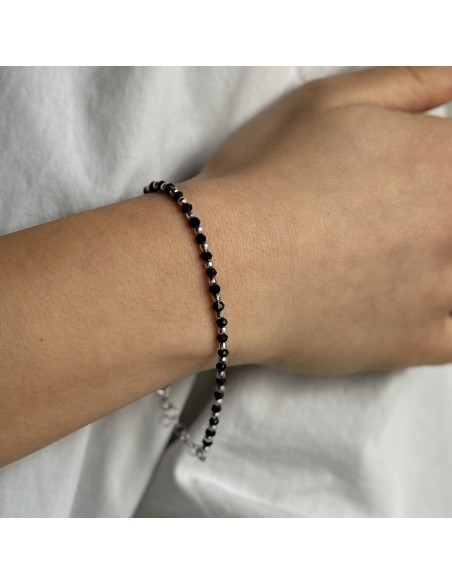 Bracciale Argento Rodiato Sfere Sfaccettate Nere [9c685e86]