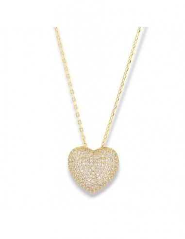 Collana Argento Dorato Cuore Pavettato Zirconi Bianchi [b0144458]