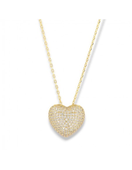 Collana Argento Dorato Cuore Pavettato Zirconi Bianchi [b0144458]