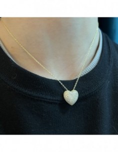 Collana Argento Dorato Cuore Pavettato Zirconi Bianchi [b0144458] 2