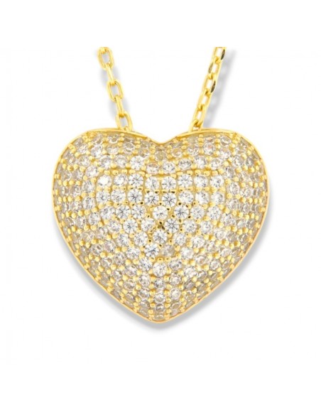 Collana Argento Dorato Cuore Pavettato Zirconi Bianchi [1aa8c422]