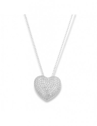 Collana Argento Rodiato Cuore Pavettato Bianco Zirconi Bianchi [33387cbd]