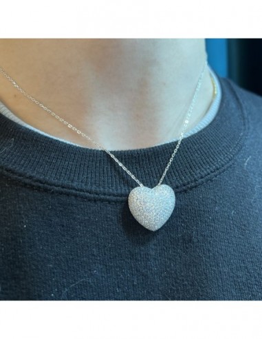 Collana Argento Rodiato Cuore Pavettato Bianco Zirconi Bianchi [0257e88c]
