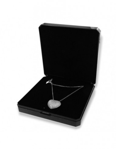 Collana Argento Rodiato Cuore Pavettato Bianco Zirconi Bianchi [de21ec9f]