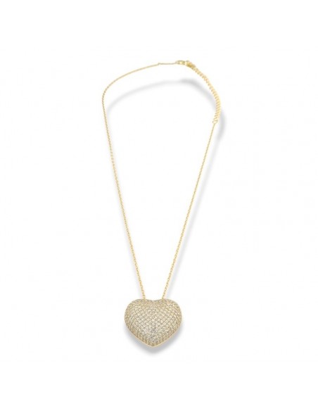 Collana Argento Dorato Cuore Pavettato Grande [f3f9e690]