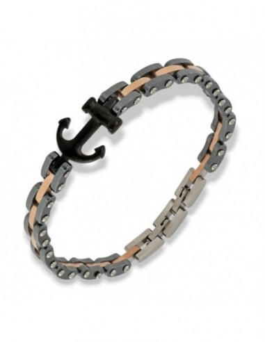 Bracciale Acciaio Catena Ancora Nera Centrale [72b35ed5]