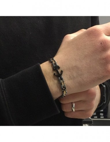 Bracciale Acciaio Catena Ancora Nera Centrale [b4c3a57d]