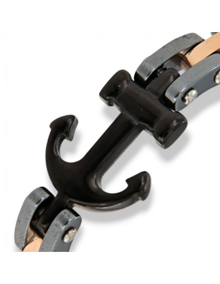 Bracciale Acciaio Catena Ancora Nera Centrale [03de6479]