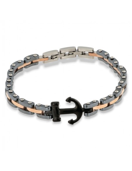 Bracciale Acciaio Catena Ancora Nera Centrale [068e2367]