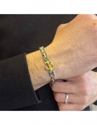 Bracciale Acciaio Catena Ancora Dorata Centrale [ffe28d4a]