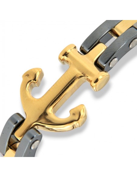 Bracciale Acciaio Catena Ancora Dorata Centrale [48ff4c4e]