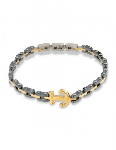 Bracciale Acciaio Catena Ancora Dorata Centrale [4daf0b50]