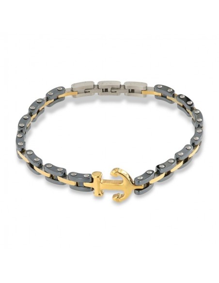 Bracciale Acciaio Catena Ancora Dorata Centrale [4daf0b50]