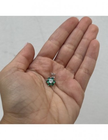 Ciondolo Argento Rodiato Punto Luce Verde Fiore [141ae9f9]