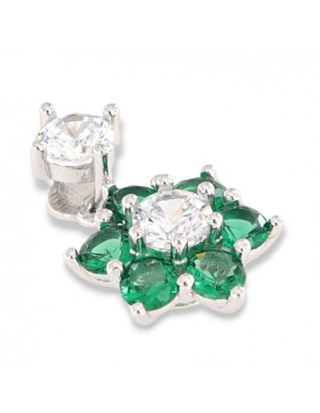 Ciondolo Argento Rodiato Punto Luce Verde Fiore [a30728fd]