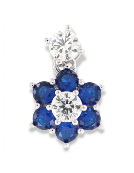 Ciondolo Argento Rodiato Punto Luce Blu Fiore [2b9af3db]