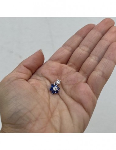Ciondolo Argento Rodiato Punto Luce Blu Fiore [9def80fb]