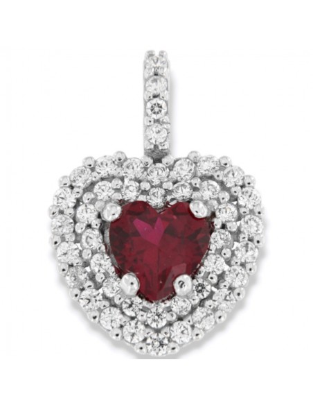 Ciondolo Oro Bianco Cuore Punto Luce Zircone Rosso [9939cff2]
