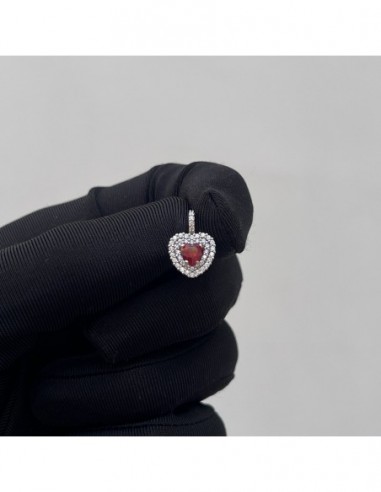 Ciondolo Oro Bianco Cuore Punto Luce Zircone Rosso [c1adfec1]
