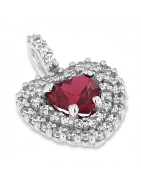Ciondolo Oro Bianco Cuore Punto Luce Zircone Rosso [76b03fc5]