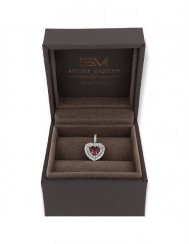 Ciondolo Oro Bianco Cuore Punto Luce Zircone Rosso [c4fdb9df]