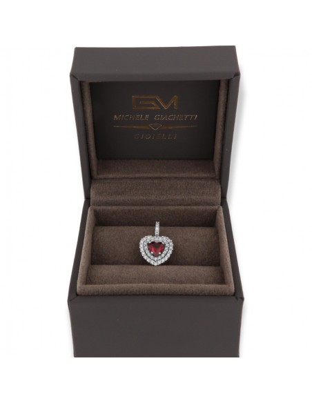 Ciondolo Oro Bianco Cuore Punto Luce Zircone Rosso [c4fdb9df]