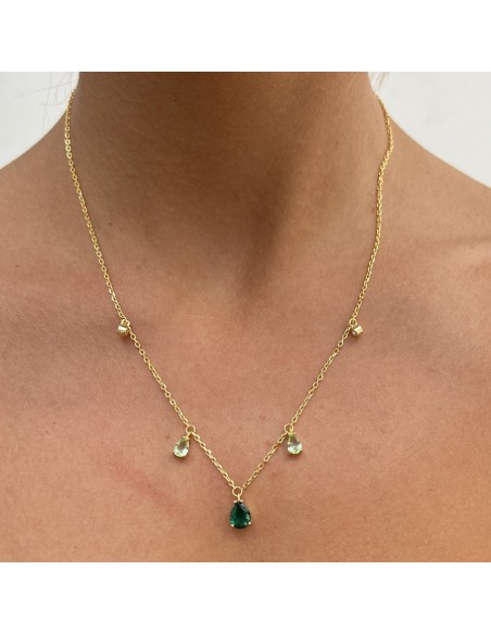 Collana Argento Dorato Punto Luce Verde Goccia [6f872db4]