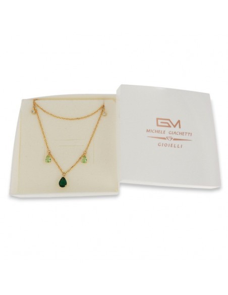 Collana Argento Dorato Punto Luce Verde Goccia [b3f129a7]