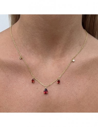 Collana Argento Dorato Punto Luce Rosso Goccia [e82bf5b5]