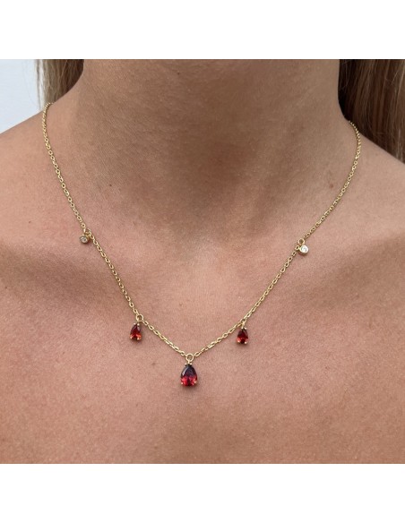 Collana Argento Dorato Punto Luce Rosso Goccia [e82bf5b5]
