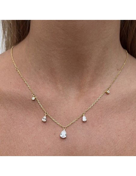 Collana Argento Dorato Punto Luce Bianco Goccia [7d6cfeb0]