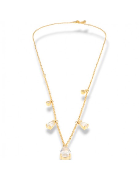 Collana Argento Dorato Punto Luce Bianco Goccia [cf2178aa]