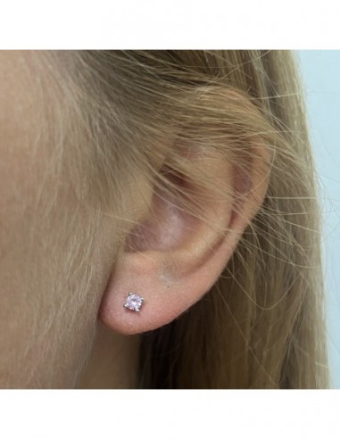 Orecchini Argento Rodiato Punto Luce Zirconi Rosa 4MM [77b30f4d]