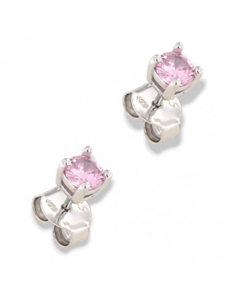 Orecchini Argento Rodiato Punto Luce Zirconi Rosa 4MM [c0aece49]