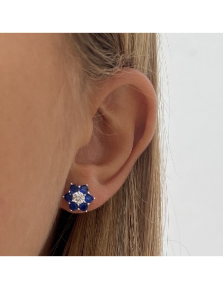 Orecchini Argento Rodiato Punto Luce Fiore Blu [93b32583]