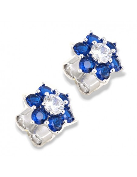 Orecchini Argento Rodiato Punto Luce Fiore Blu [24aee487]