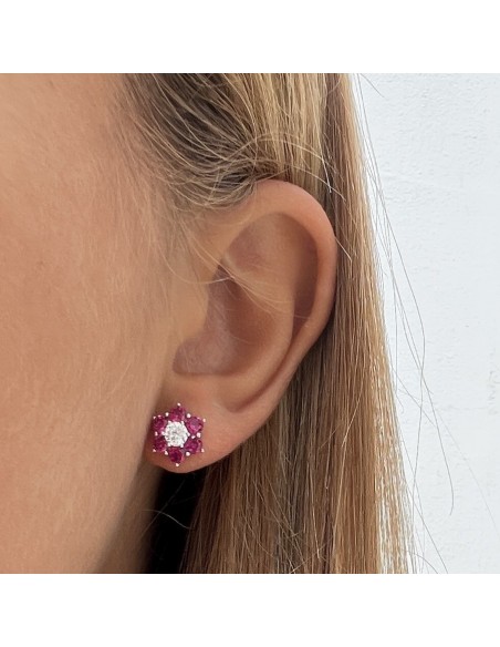 Orecchini Argento Rodiato Punto Luce Fiore Viola [c56597ed]