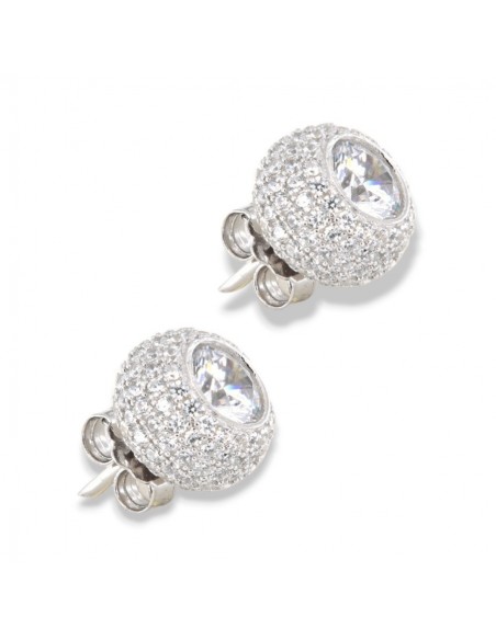 Orecchini Argento Rodiato Punto Luce Pavè Zirconi Bianchi [609385ed]