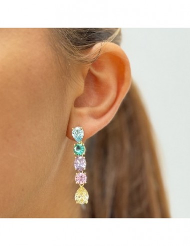 Orecchini Argento Dorato Pendente Punto Luce Zirconi Colorati [b6bb13bd]