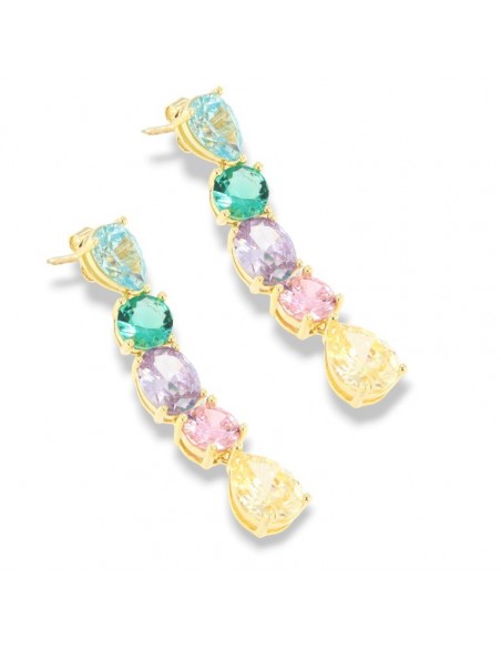 Orecchini Argento Dorato Pendente Punto Luce Zirconi Colorati [01a6d2b9]