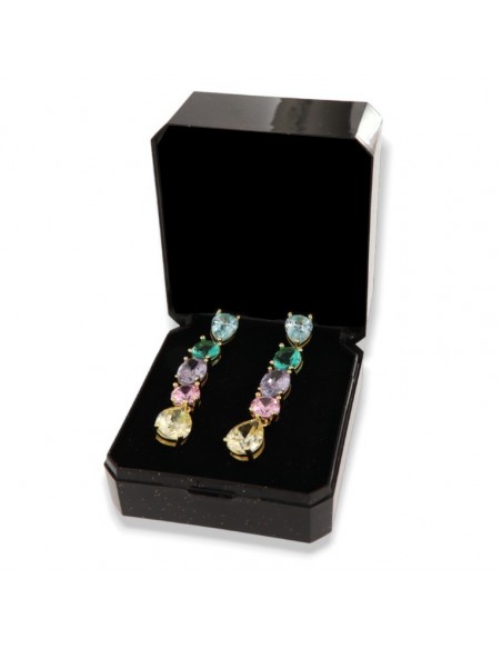 Orecchini Argento Dorato Pendente Punto Luce Zirconi Colorati [b3eb54a3]
