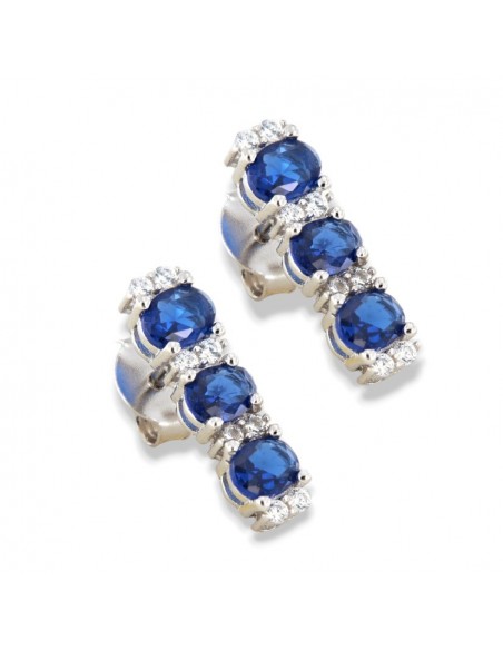 Orecchini Argento Rodiato Punto Luce Zirconi Bianchi Blu [3a85231b]