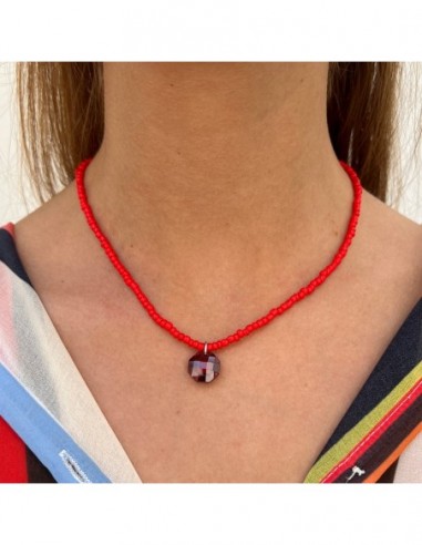 Collana Argento Perline Rosse Punto Luce Rosso [cb428159]