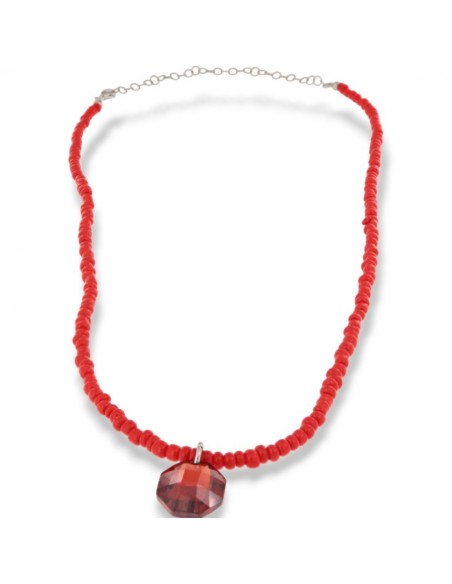 Collana Argento Perline Rosse Punto Luce Rosso [7c5f405d]